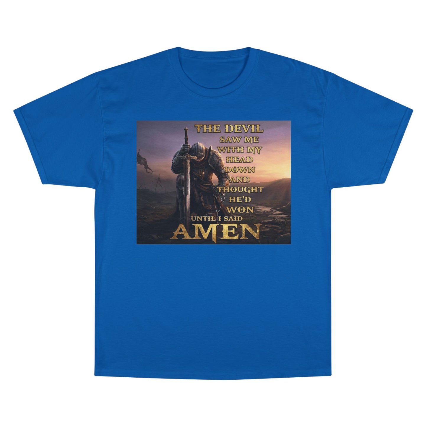 Christian Knight Prayer T-Shirt — Dawn Battlefield Survivor Design
