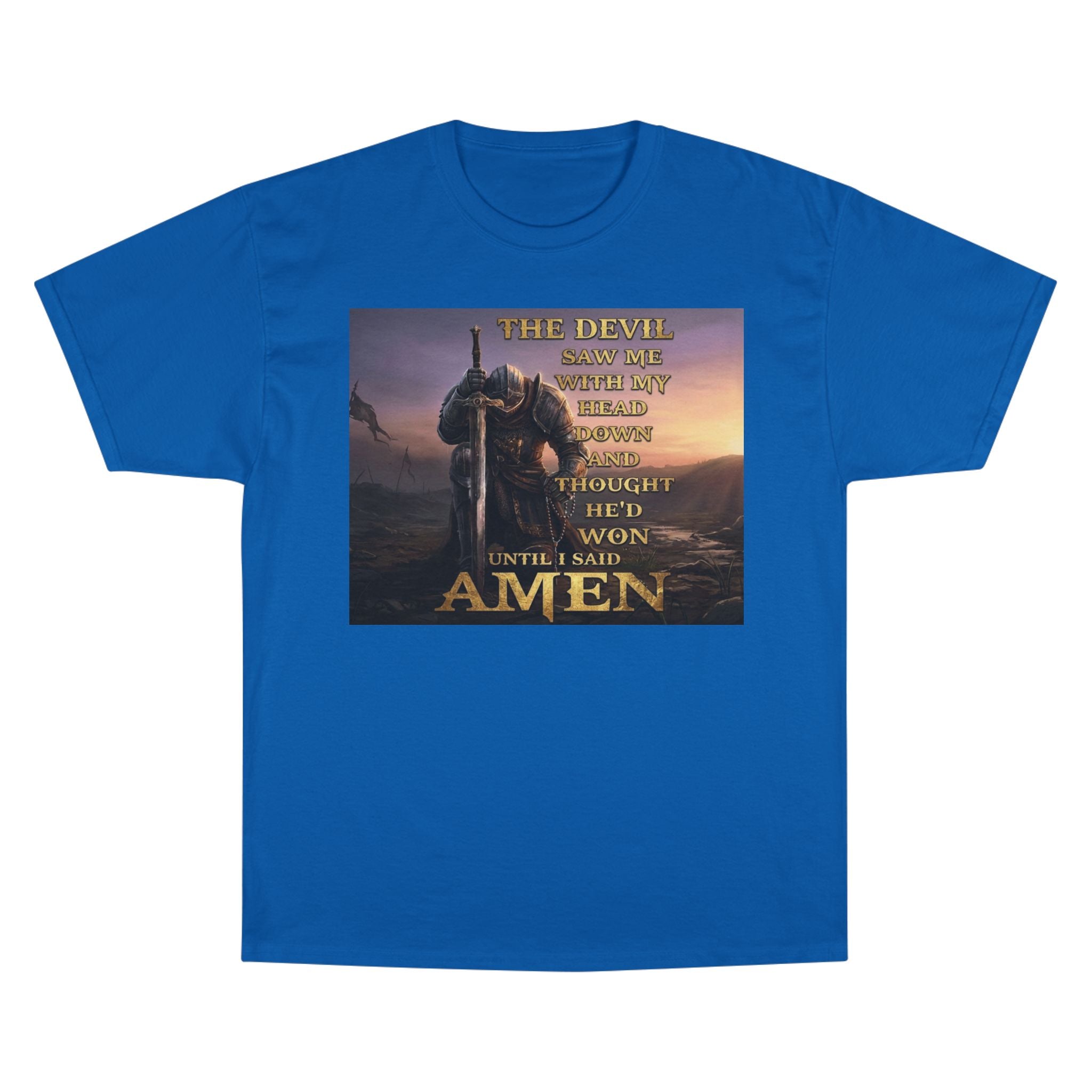 Christian Knight Prayer T-Shirt — Dawn Battlefield Survivor Design